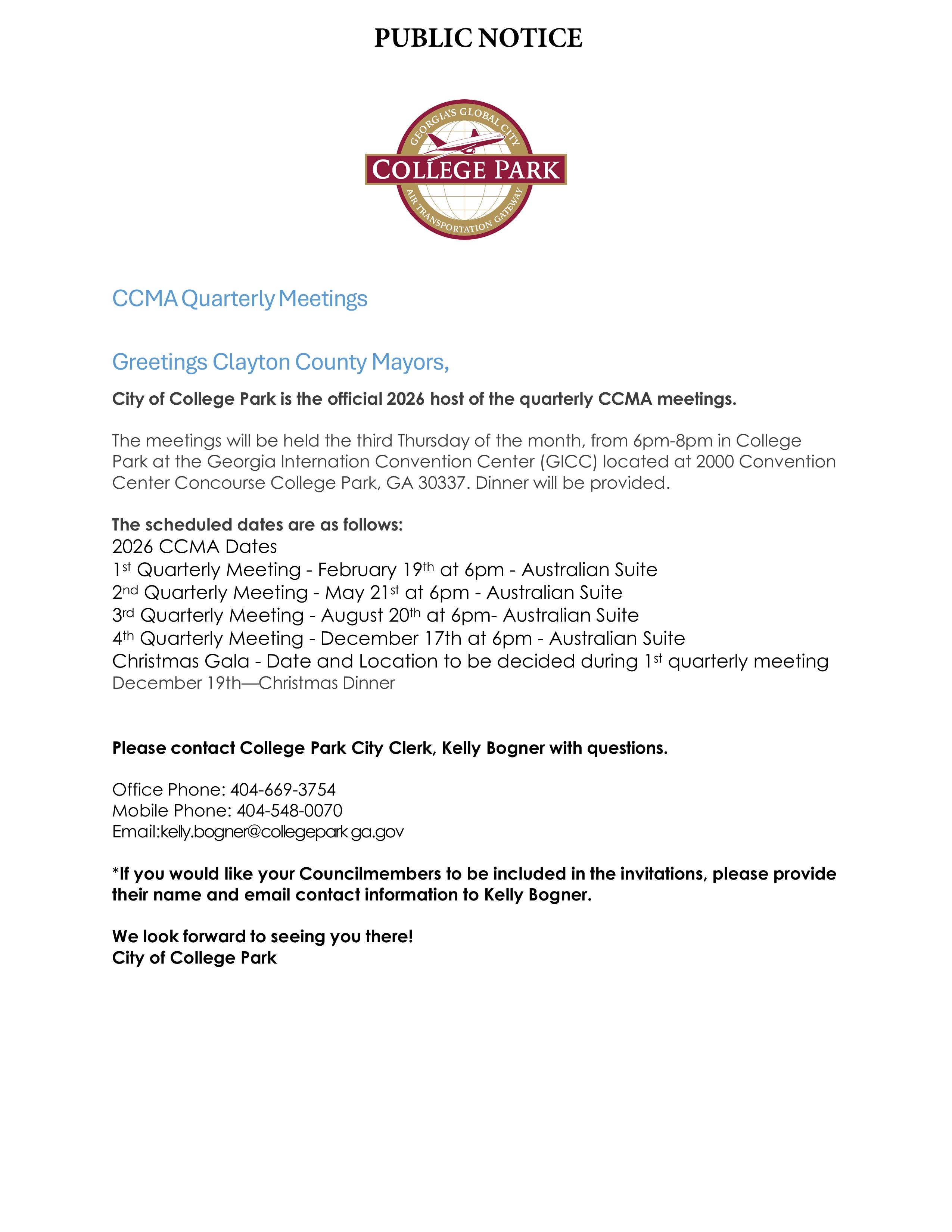 Public Notice - Clayton County Municipal Association Quarterly Meetings